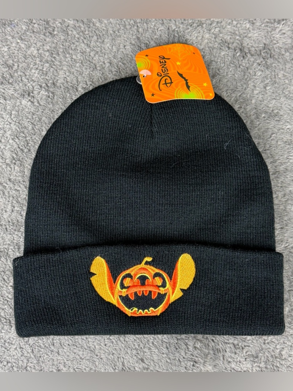 Disney Stitch Halloween Beanie Hat One Size Adults Black & Orange Pumpkin NWT